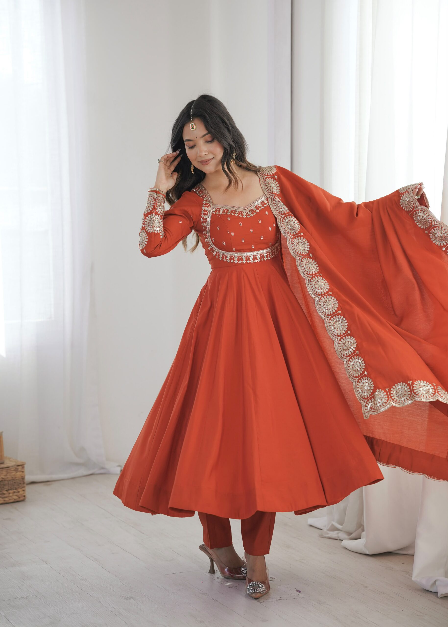 ZF 5026 Orange Colour Roman Silk Salwar Suit with Embroidery Work. Best Price ₹2399. Delivery 4-6 Working Days. Shop now. | Anarkali Suits, Bollywood Anarkali, Creative-Anarkali, Designer Anarkali, Embroidered Anarkali, Party Wear Anarkali