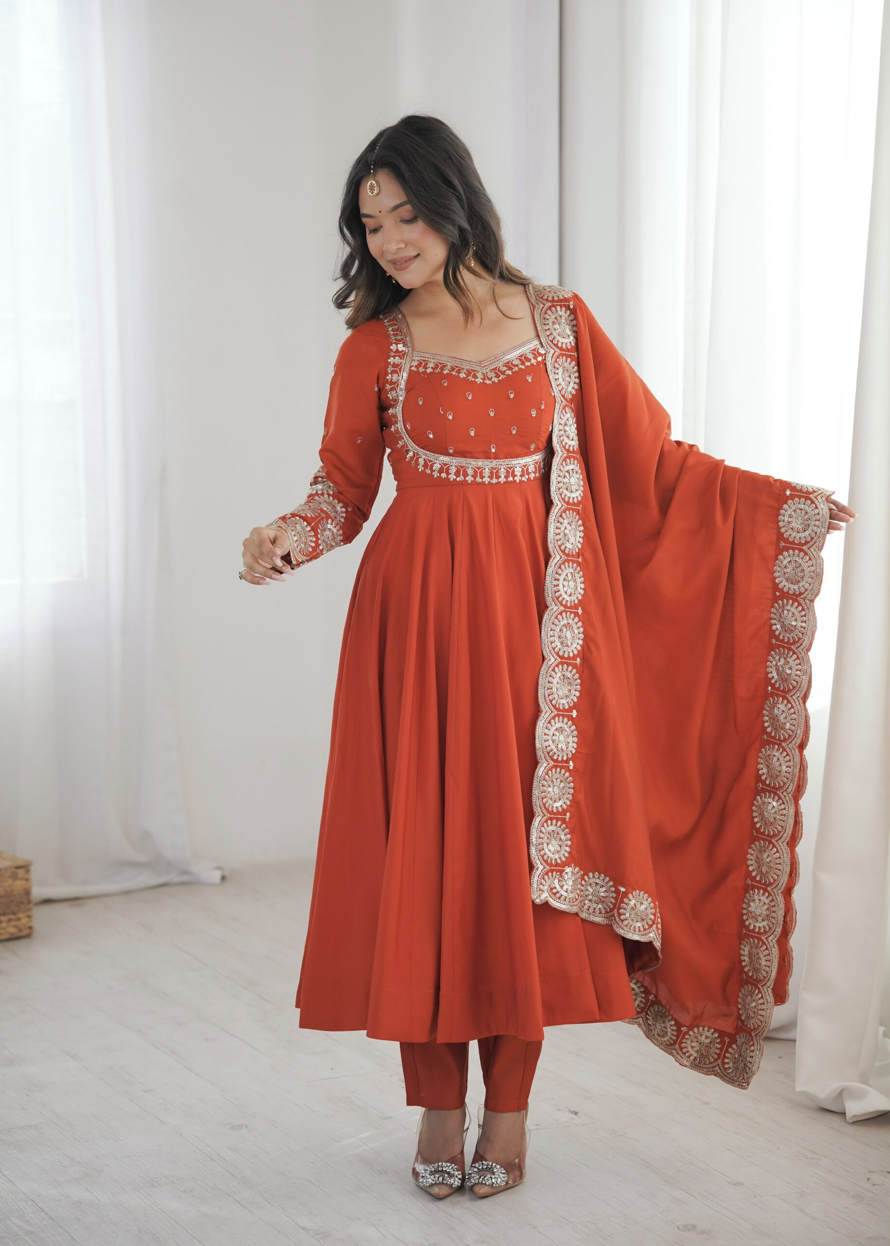 ZF 5026 Orange Colour Roman Silk Salwar Suit with Embroidery Work. Best Price ₹2399. Delivery 4-6 Working Days. Shop now. | Anarkali Suits, Bollywood Anarkali, Creative-Anarkali, Designer Anarkali, Embroidered Anarkali, Party Wear Anarkali