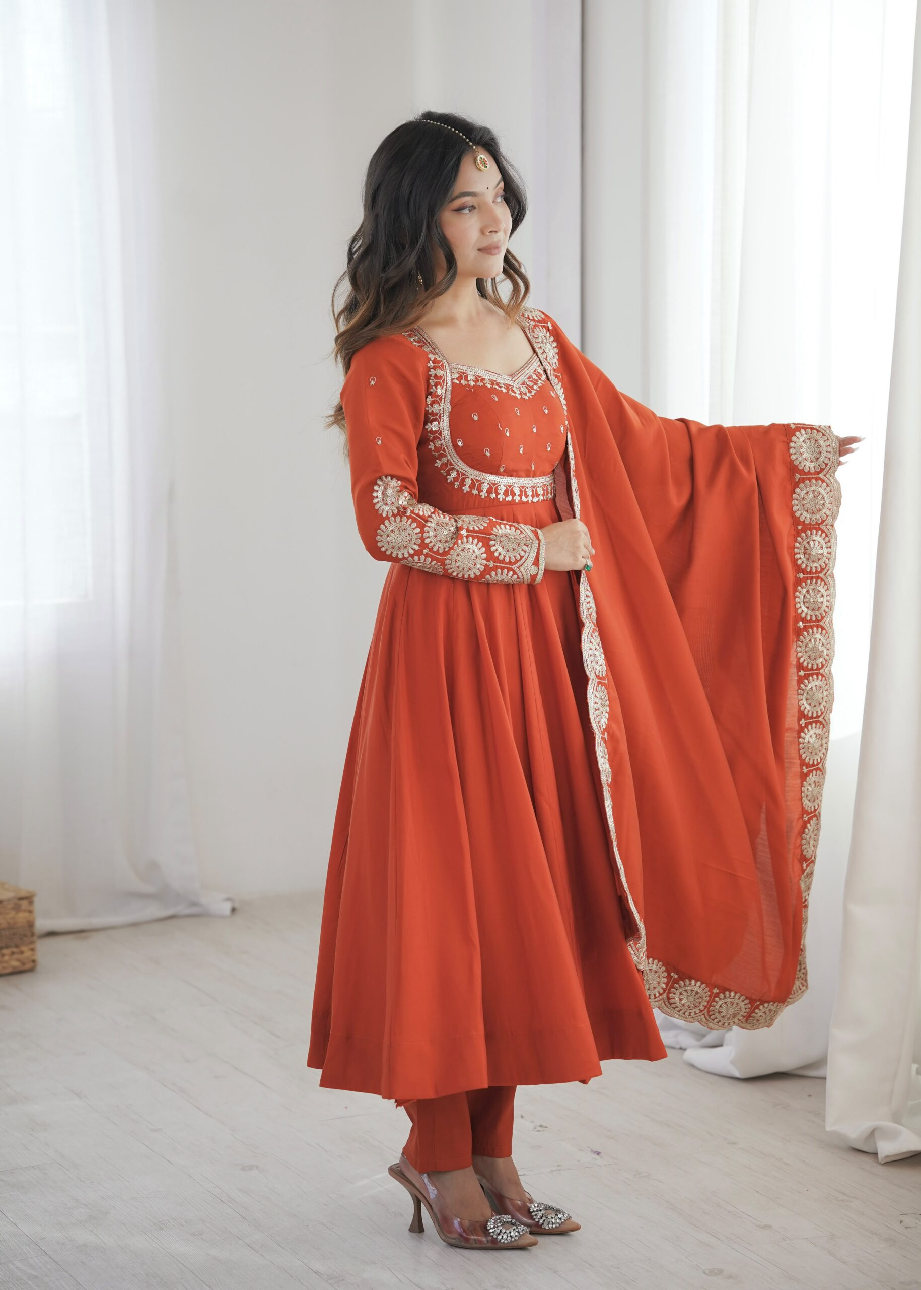 ZF 5026 Orange Colour Roman Silk Salwar Suit with Embroidery Work. Best Price ₹2399. Delivery 4-6 Working Days. Shop now. | Anarkali Suits, Bollywood Anarkali, Creative-Anarkali, Designer Anarkali, Embroidered Anarkali, Party Wear Anarkali