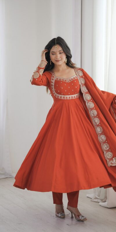 ZF 5026 Orange Colour Roman Silk Salwar Suit with Embroidery Work. Best Price ₹2399. Delivery 4-6 Working Days. Shop now. | Anarkali Suits, Bollywood Anarkali, Creative-Anarkali, Designer Anarkali, Embroidered Anarkali, Party Wear Anarkali