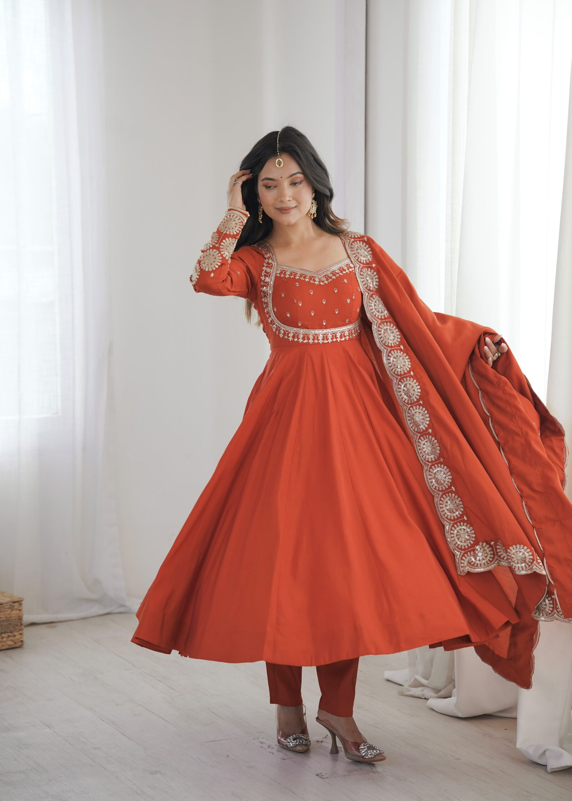 ZF 5026 Orange Colour Roman Silk Salwar Suit with Embroidery Work. Best Price ₹2399. Delivery 4-6 Working Days. Shop now. | Anarkali Suits, Bollywood Anarkali, Creative-Anarkali, Designer Anarkali, Embroidered Anarkali, Party Wear Anarkali