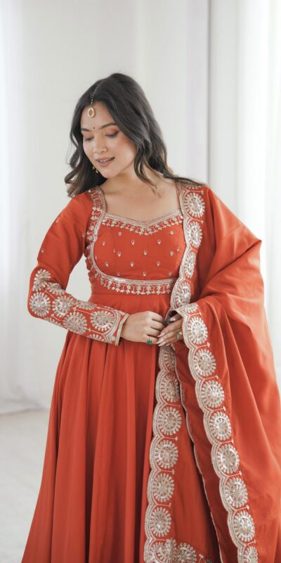 ZF 5026 Orange Colour Roman Silk Salwar Suit with Embroidery Work. Best Price ₹2399. Delivery 4-6 Working Days. Shop now. | Anarkali Suits, Bollywood Anarkali, Creative-Anarkali, Designer Anarkali, Embroidered Anarkali, Party Wear Anarkali