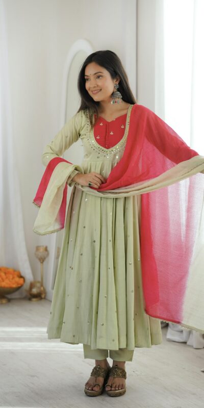 ZF 5023 Pista Roman Silk Gown with Mirror Work & Embroidery Work. Special Price ₹2099. Delivery 4-6 Working Days. Shop now. | Gowns, Bollywood Gowns, Creative Gowns, Designer Gowns, Embroidered Gowns, Party Wear Gowns
