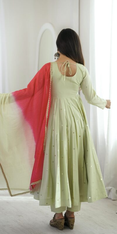 ZF 5023 Pista Roman Silk Gown with Mirror Work & Embroidery Work. Special Price ₹2099. Delivery 4-6 Working Days. Shop now. | Gowns, Bollywood Gowns, Creative Gowns, Designer Gowns, Embroidered Gowns, Party Wear Gowns
