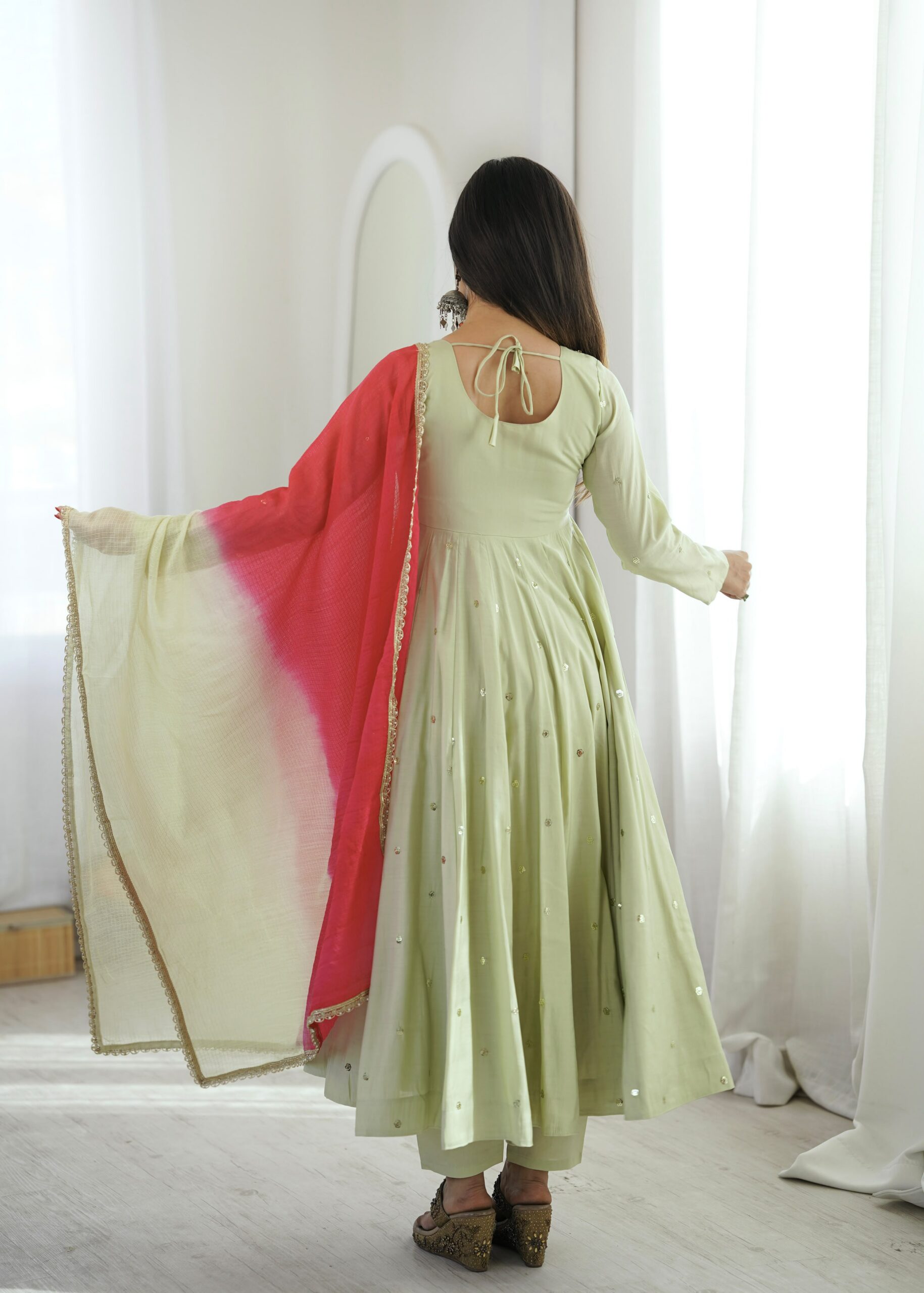 ZF 5023 Pista Roman Silk Gown with Mirror Work & Embroidery Work. Special Price ₹2099. Delivery 4-6 Working Days. Shop now. | Gowns, Bollywood Gowns, Creative Gowns, Designer Gowns, Embroidered Gowns, Party Wear Gowns