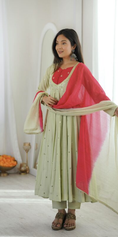 ZF 5023 Pista Roman Silk Gown with Mirror Work & Embroidery Work. Special Price ₹2099. Delivery 4-6 Working Days. Shop now. | Gowns, Bollywood Gowns, Creative Gowns, Designer Gowns, Embroidered Gowns, Party Wear Gowns