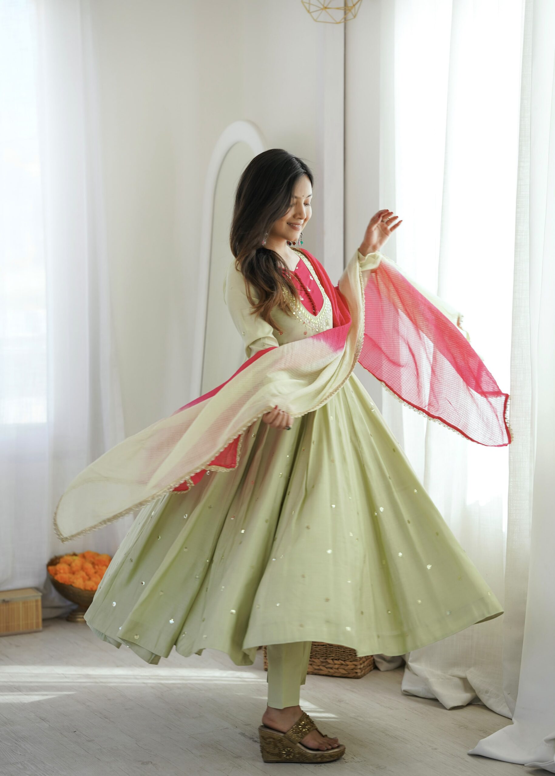 ZF 5023 Pista Roman Silk Gown with Mirror Work & Embroidery Work. Special Price ₹2099. Delivery 4-6 Working Days. Shop now. | Gowns, Bollywood Gowns, Creative Gowns, Designer Gowns, Embroidered Gowns, Party Wear Gowns