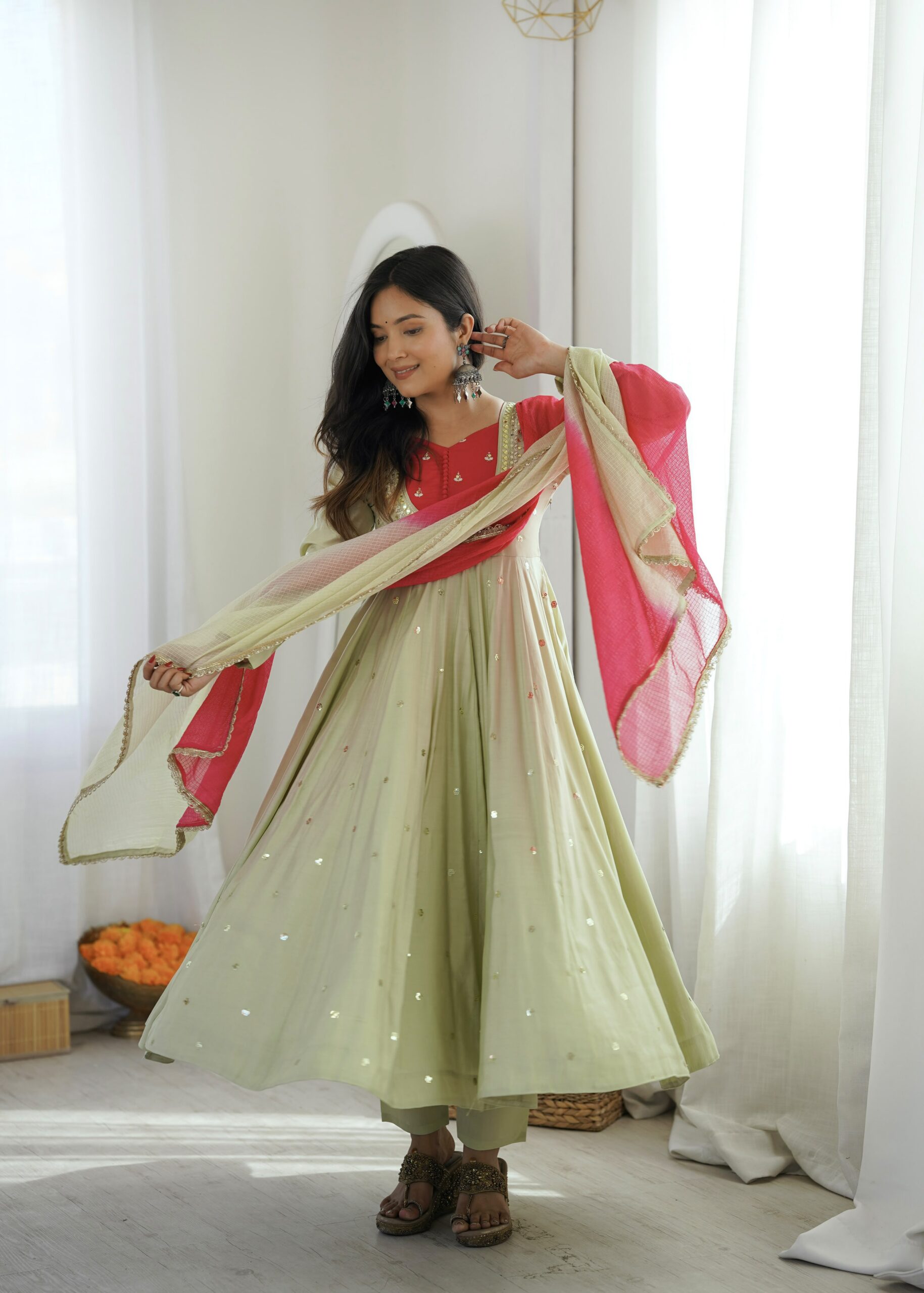 ZF 5023 Pista Roman Silk Gown with Mirror Work & Embroidery Work. Special Price ₹2099. Delivery 4-6 Working Days. Shop now. | Gowns, Bollywood Gowns, Creative Gowns, Designer Gowns, Embroidered Gowns, Party Wear Gowns