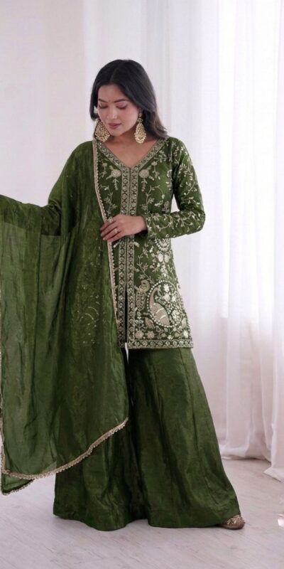JF 043 Green Pure Fendy Silk Salwar Suitwith Embroidery Work & Sequins Work. Exclusive Offer ₹1940. Delivery 4-6 Working Days. Shop now. | Jump Suits, Salwar suit, Casual Suits, Creative suits, Designer Suits, Palazzo Suits, Party Wear Suits, Patiala Suits, Straight Suits