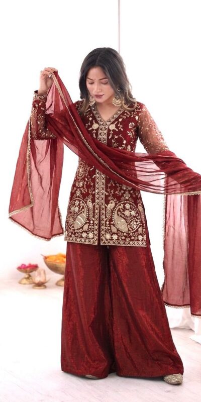 JF 043 Rust Pure Fendy Silk Salwar Suitwith Embroidery Work & Sequins Work. Exclusive Offer ₹1940. Delivery 4-6 Working Days. Shop now. | Jump Suits, Salwar suit, Casual Suits, Creative suits, Designer Suits, Palazzo Suits, Party Wear Suits, Patiala Suits, Straight Suits