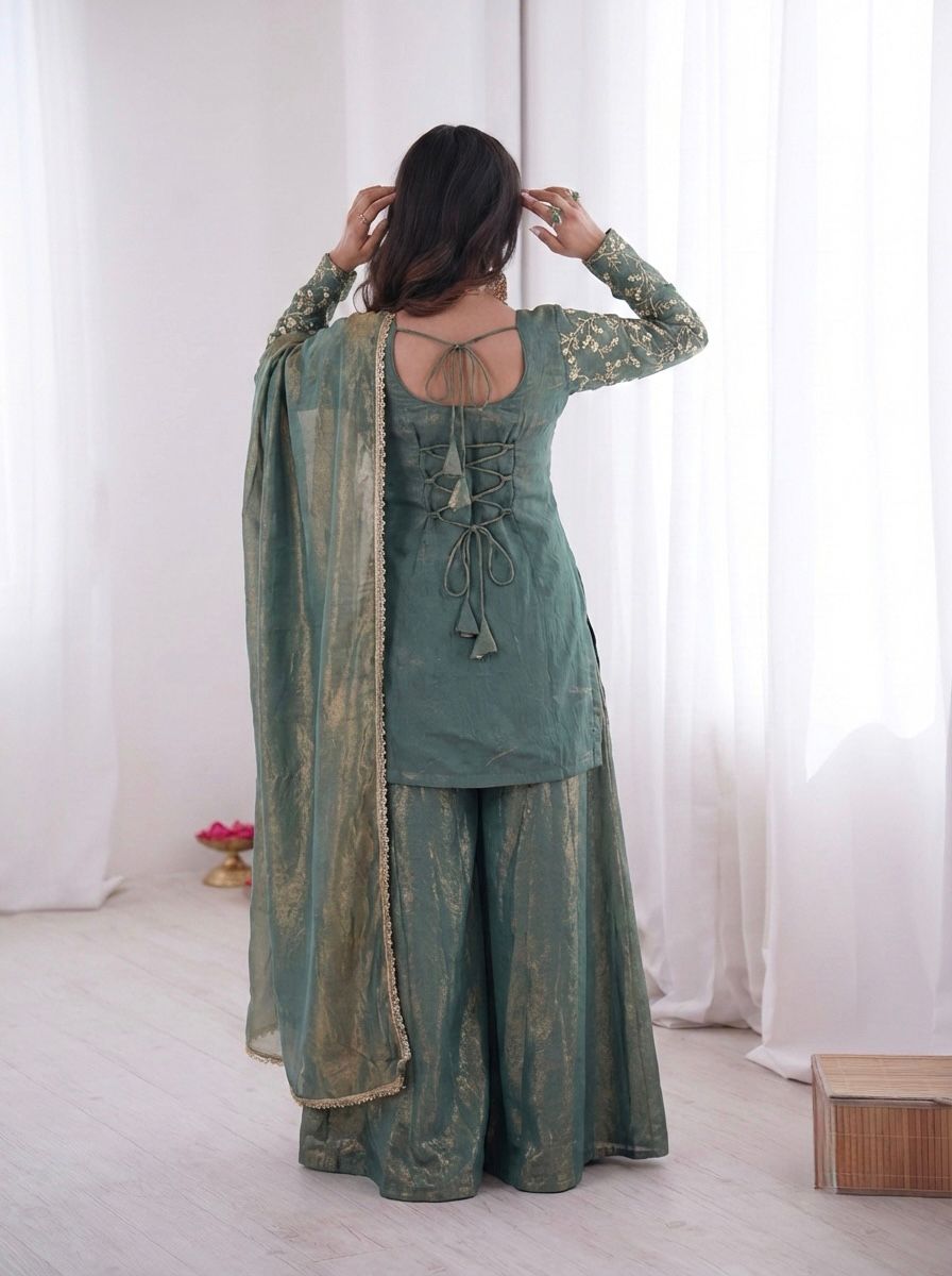 JF 043 Teal Pure Fendy Silk Salwar Suitwith Embroidery Work & Sequins Work. Exclusive Offer ₹1940. Delivery 4-6 Working Days. Shop now. | Jump Suits, Salwar suit, Casual Suits, Creative suits, Designer Suits, Palazzo Suits, Party Wear Suits, Patiala Suits, Straight Suits