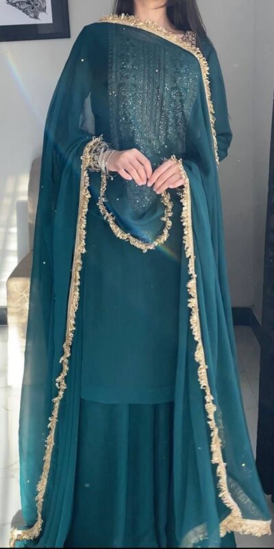 ZC 8021 Teal Fox Georgette Salwar Suit with Embroidery Work & Sequins Work. Exclusive Offer ₹2099. Delivery 4-6 Working Days. Shop now. | Jump Suits, Salwar suit, Casual Suits, Creative suits, Designer Suits, Palazzo Suits, Party Wear Suits, Patiala Suits, Straight Suits