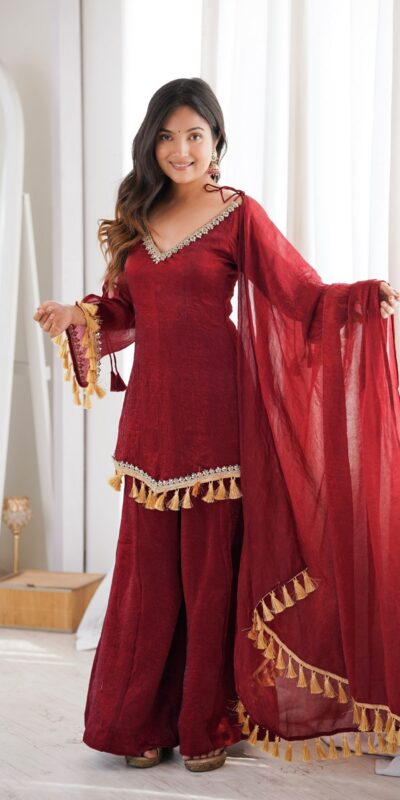 SRK 5357 Maroon Doremon Crush Salwar Suit Perfect for Wedding, Party, Traditional Day, Baisakhi, Karwa Chauth – . Exclusive Offer ₹2099. Delive | Jump Suits, Salwar suit, Casual Suits, Creative suits, Designer Suits, Palazzo Suits, Party Wear Suits, Patiala Suits, Straight Suits