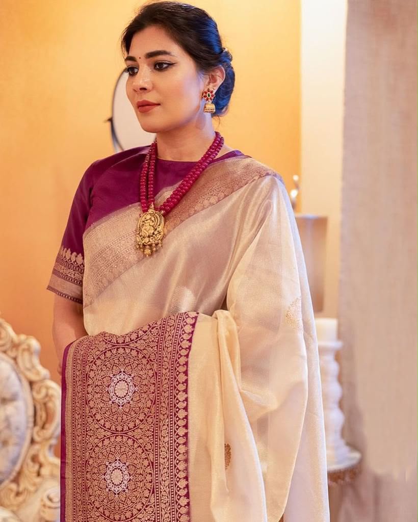 KPR 284 Off White Soft Lichi Silk Saree with Lace Work & Lace Border. Introductory Price ₹1549. Delivery 4-6 Working Days. Shop now. | Sarees, Bollywood Sarees, Creative Sarees, Designer Sarees, Embroidered Sarees, Ethnic Saree, Modern Digital sarees, Party Wear Sarees