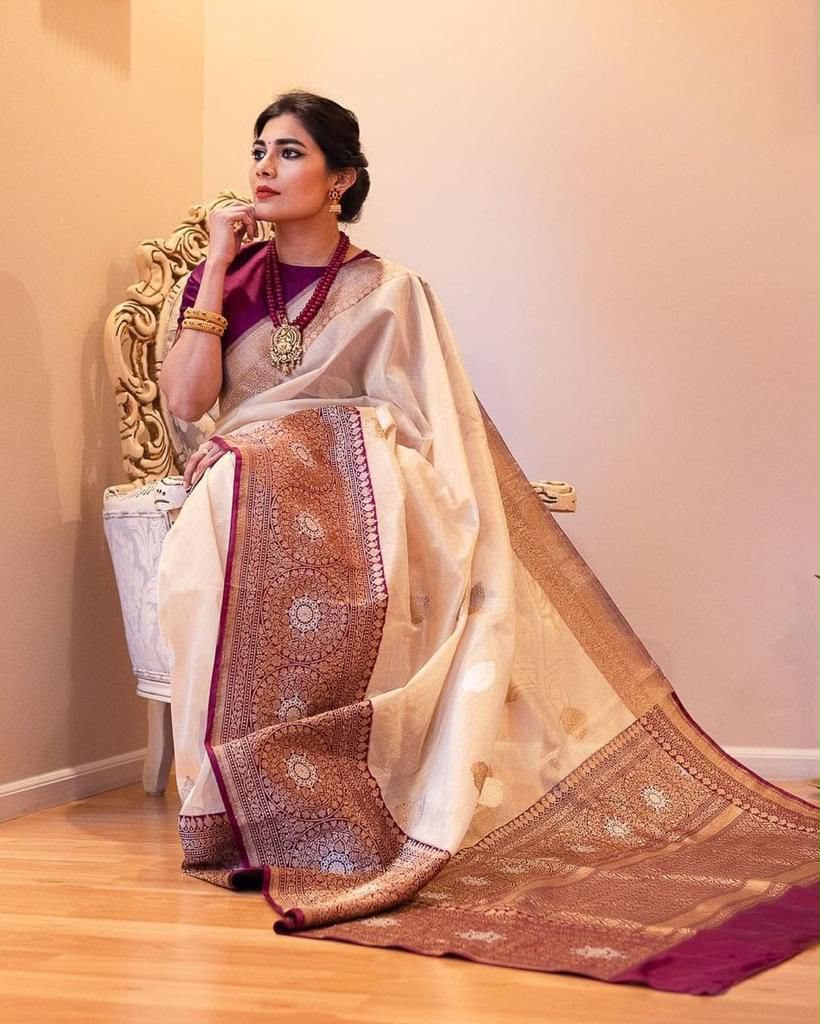 KPR 284 Off White Soft Lichi Silk Saree with Lace Work & Lace Border. Introductory Price ₹1549. Delivery 4-6 Working Days. Shop now. | Sarees, Bollywood Sarees, Creative Sarees, Designer Sarees, Embroidered Sarees, Ethnic Saree, Modern Digital sarees, Party Wear Sarees