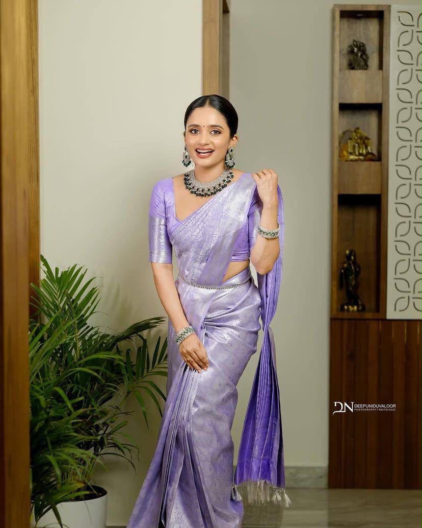 KPR 259 Lavender Soft Lichi Silk Saree with Lace Work & Lace Border. Introductory Price ₹1349. Delivery 4-6 Working Days. Shop now. | Sarees, Bollywood Sarees, Creative Sarees, Designer Sarees, Embroidered Sarees, Ethnic Saree, Modern Digital sarees, Party Wear Sarees