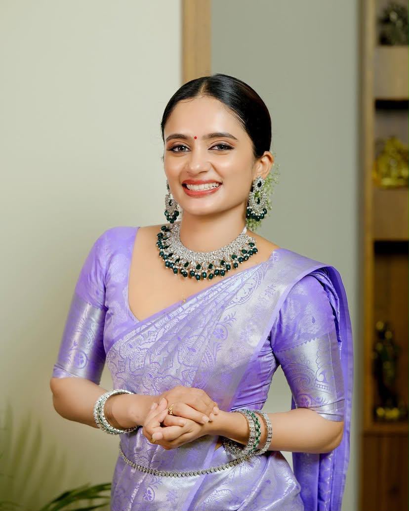 KPR 259 Lavender Soft Lichi Silk Saree with Lace Work & Lace Border. Introductory Price ₹1349. Delivery 4-6 Working Days. Shop now. | Sarees, Bollywood Sarees, Creative Sarees, Designer Sarees, Embroidered Sarees, Ethnic Saree, Modern Digital sarees, Party Wear Sarees