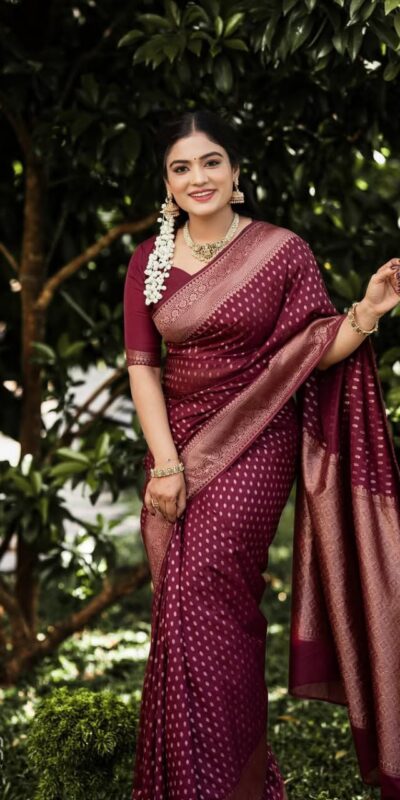 KPR 265 Maroon Soft Lichi Silk Saree with Lace Work & Lace Border. Introductory Price ₹1349. Delivery 4-6 Working Days. Shop now. | Sarees, Bollywood Sarees, Creative Sarees, Designer Sarees, Embroidered Sarees, Ethnic Saree, Modern Digital sarees, Party Wear Sarees