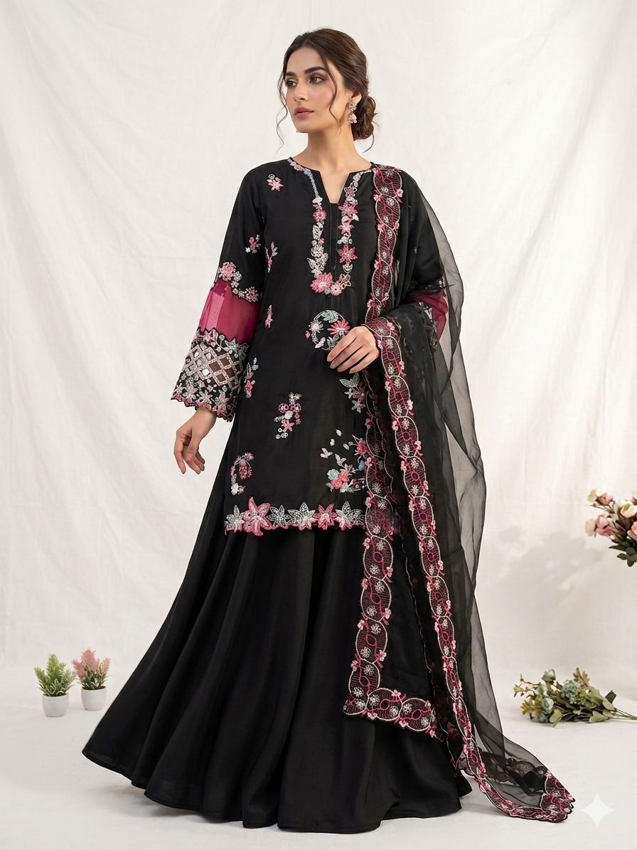LG 2116 Black Crape Silk with Embroidery Work Salwar Suit . Introductory Price ₹2149. Delivery 4-6 Working Days. Shop now. | Jump Suits, Salwar suit, Casual Suits, Creative suits, Designer Suits, Palazzo Suits, Party Wear Suits, Patiala Suits, Straight Suits