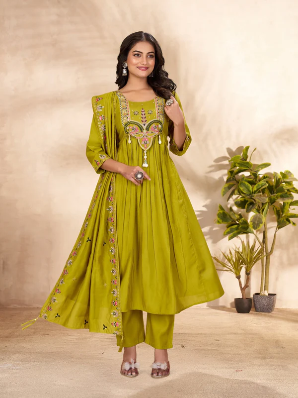 DIVA 136 Lime Green in Viscose Roman Silk Embroidery Work & Hand Work Salwar Suit . Best Price ₹2099. Delivery 4-6 Working Days. Shop now. | Jump Suits, Salwar suit, Casual Suits, Creative suits, Designer Suits, Palazzo Suits, Party Wear Suits, Patiala Suits, Straight Suits