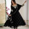 ZF 5012 Black Blooming Faux Gown with Embroidery Work. Wedding, Party, Festive, Events Grab it for ₹2149. Delivery 4-6 Working Days. Shop now. | Anarkali Suits, Bollywood Anarkali, Creative-Anarkali, Designer Anarkali, Embroidered Anarkali, Party Wear Anarkali