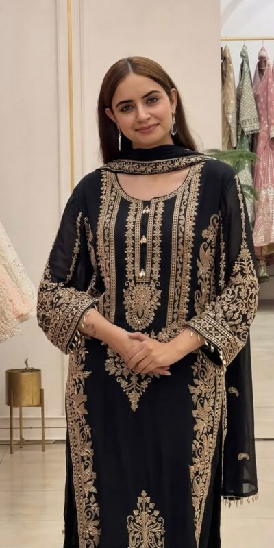 SR 1716 Black Colour Faux Georgette Salwar Suit with Lace Work. Introductory Price ₹2449. Delivery 4-6 Working Days. Shop now. | Jump Suits, Salwar suit, Casual Suits, Creative suits, Designer Suits, Palazzo Suits, Party Wear Suits, Patiala Suits, Straight Suits
