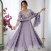 ZF 5012 Lavender Blooming Faux Gown with Embroidery Work. Wedding, Party, Festive, Events Grab it for ₹2149. Delivery 4-6 Working Days. Shop now. | Anarkali Suits, Bollywood Anarkali, Creative-Anarkali, Designer Anarkali, Embroidered Anarkali, Party Wear Anarkali