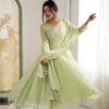 ZF 5012 Pista Blooming Faux Gown with Embroidery Work. Wedding, Party, Festive, Events Grab it for ₹2149. Delivery 4-6 Working Days. Shop now. | Anarkali Suits, Bollywood Anarkali, Creative-Anarkali, Designer Anarkali, Embroidered Anarkali, Party Wear Anarkali