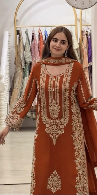 SR 1716 Rust Colour Faux Georgette Salwar Suit with Lace Work. Introductory Price ₹2449. Delivery 4-6 Working Days. Shop now. | Jump Suits, Salwar suit, Casual Suits, Creative suits, Designer Suits, Palazzo Suits, Party Wear Suits, Patiala Suits, Straight Suits
