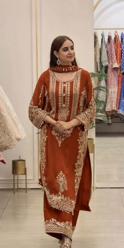 SR 1716 Rust Colour Faux Georgette Salwar Suit with Lace Work. Introductory Price ₹2449. Delivery 4-6 Working Days. Shop now. | Jump Suits, Salwar suit, Casual Suits, Creative suits, Designer Suits, Palazzo Suits, Party Wear Suits, Patiala Suits, Straight Suits