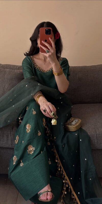 MF 535 Teal Green Aada Slab Silk Salwar Suit with Embroidery Work & Mirror Work. Festive Deal ₹2399. Delivery 4-6 Working Days. Shop now. | Jump Suits, Salwar suit, Casual Suits, Creative suits, Designer Suits, Palazzo Suits, Party Wear Suits, Patiala Suits, Straight Suits