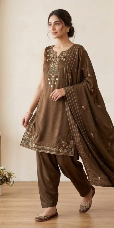 LG 2126 Brown Cos Moss Salwar Suit with Embroidery Work & Sequins Work. Affordable Price ₹2149. Delivery 4-6 Working Days. Shop now. | Jump Suits, Salwar suit, Casual Suits, Creative suits, Designer Suits, Palazzo Suits, Party Wear Suits, Patiala Suits, Straight Suits