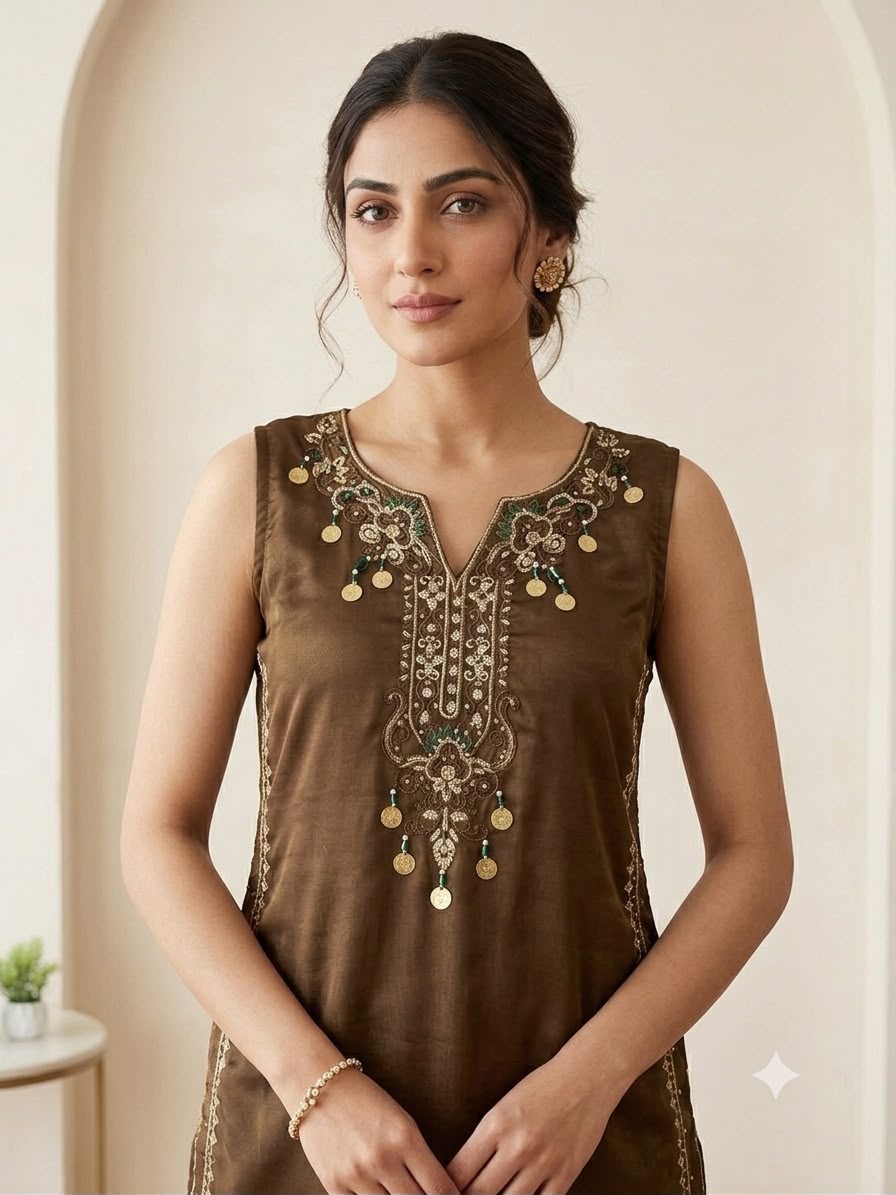 LG 2126 Brown Cos Moss Salwar Suit with Embroidery Work & Sequins Work. Affordable Price ₹2149. Delivery 4-6 Working Days. Shop now. | Jump Suits, Salwar suit, Casual Suits, Creative suits, Designer Suits, Palazzo Suits, Party Wear Suits, Patiala Suits, Straight Suits