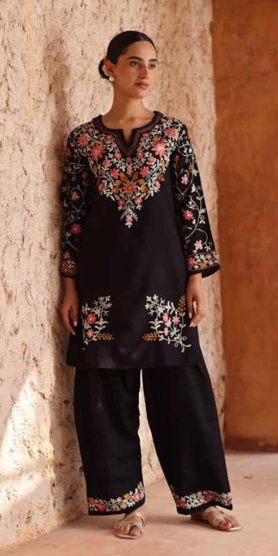 ND 5058 Black | Black Roman Silk Salwar Suit with Embroidery Work. Grab it for ₹2099. Delivery 4-6 Working Days. Shop now. | Jump Suits, Salwar suit, Casual Suits, Creative suits, Designer Suits, Palazzo Suits, Party Wear Suits, Patiala Suits, Straight Suits