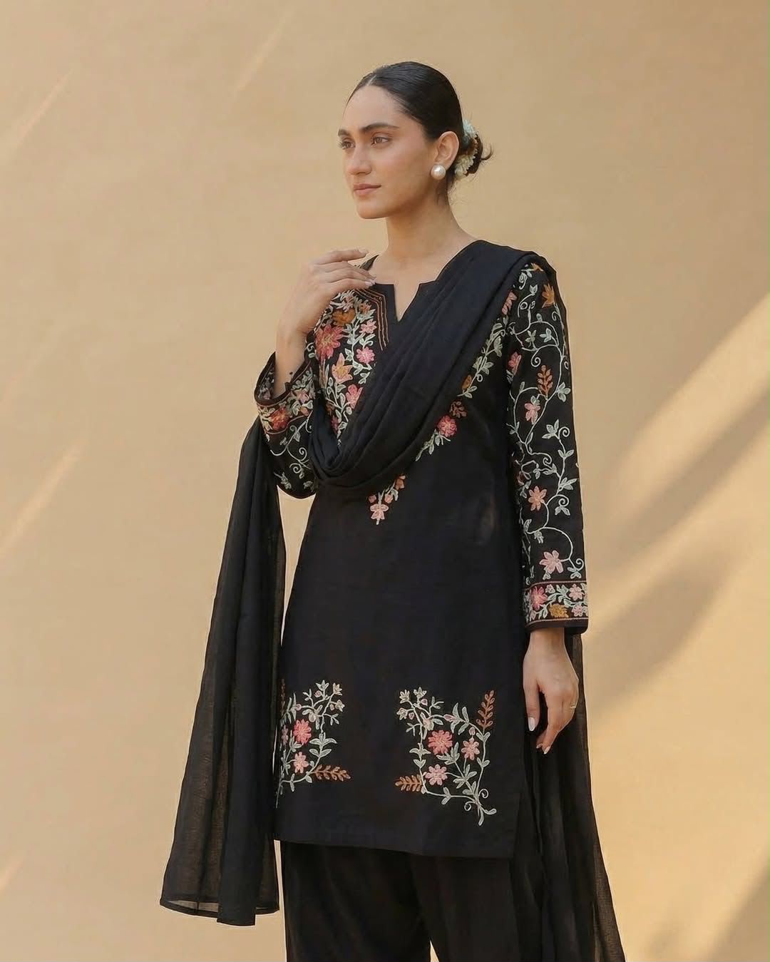 ND 5058 Black | Black Roman Silk Salwar Suit with Embroidery Work. Grab it for ₹2099. Delivery 4-6 Working Days. Shop now. | Jump Suits, Salwar suit, Casual Suits, Creative suits, Designer Suits, Palazzo Suits, Party Wear Suits, Patiala Suits, Straight Suits