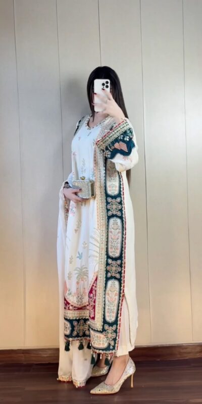 LG 2141 White Star Silk Salwar Suit with Embroidery Work & Sequins Work. Festive Deal ₹2999. Delivery 4-6 Working Days. Shop now. | Jump Suits, Salwar suit, Casual Suits, Creative suits, Designer Suits, Palazzo Suits, Party Wear Suits, Patiala Suits, Straight Suits