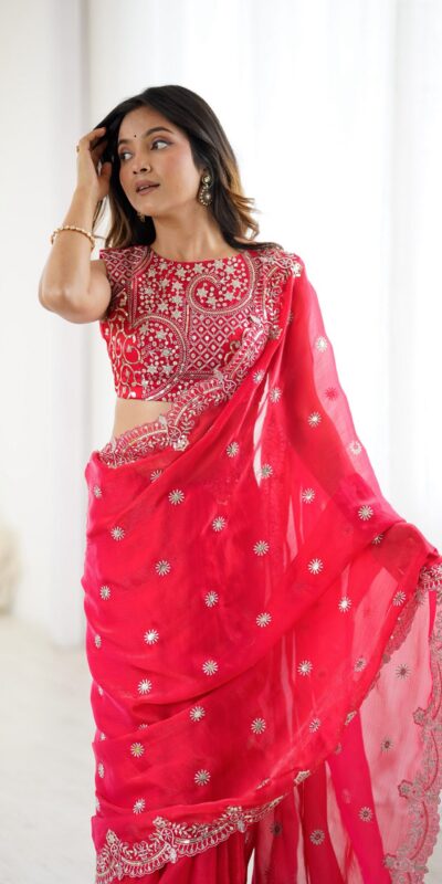 SP 88 Red Red Fendy Chiffon Saree with Embroidery Work & Sequins Work. Special Price ₹2149. Delivery 4-6 Working Days. Shop now. | Sarees, Bollywood Sarees, Creative Sarees, Designer Sarees, Embroidered Sarees, Ethnic Saree, Modern Digital sarees, Party Wear Sarees