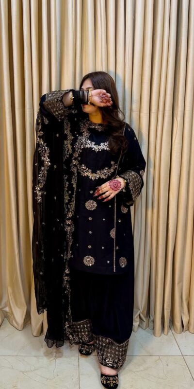 ST 251 Black Faux Georgette Salwar Suit with Mirror Work & Embroidery Work. Get it for ₹2349. Delivery 4-6 Working Days. Shop now. | Jump Suits, Salwar suit, Casual Suits, Creative suits, Designer Suits, Palazzo Suits, Party Wear Suits, Patiala Suits, Straight Suits