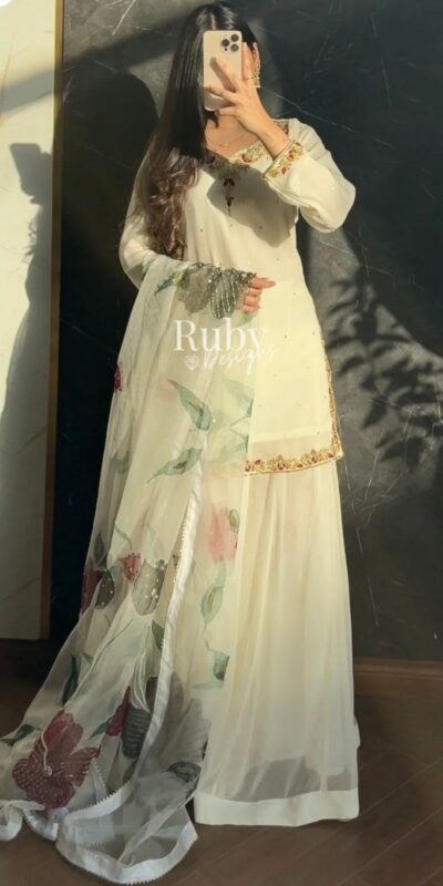 WW 1263 Off White Faux Georgette Salwar Suit with Mirror Work & Embroidery Work. Get it for ₹2149. Delivery 4-6 Working Days. Shop now. | Jump Suits, Salwar suit, Casual Suits, Creative suits, Designer Suits, Palazzo Suits, Party Wear Suits, Patiala Suits, Straight Suits