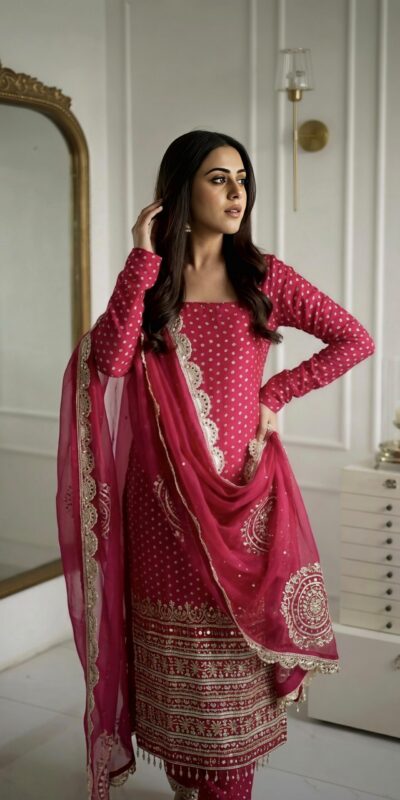 NSR 912 Pink Faux Georgette Salwar Suit with Mirror Work & Embroidery Work. Get it for ₹2349. Delivery 4-6 Working Days. Shop now. | Jump Suits, Salwar suit, Casual Suits, Creative suits, Designer Suits, Palazzo Suits, Party Wear Suits, Patiala Suits, Straight Suits