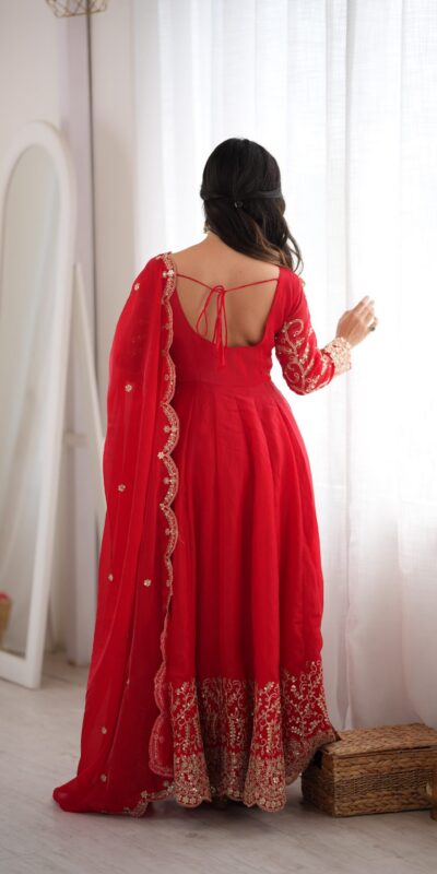 ZSR 3185 Red Fendy Silk Gown with Embroidery Work & Sequins Work. Special Price ₹2399. Delivery 4-6 Working Days. Shop now. | Gowns, Bollywood Gowns, Creative Gowns, Designer Gowns, Embroidered Gowns, Party Wear Gowns