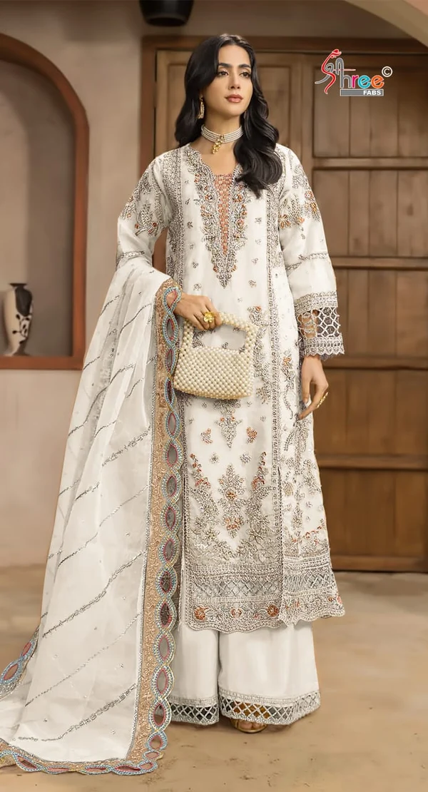 FC 1232 White| White Chiffon Salwar Suit with Embroidery Work & Sequins Work. Introductory Price ₹2649. Delivery 4-6 Working Days. Shop now. | Jump Suits, Salwar suit, Casual Suits, Creative suits, Designer Suits, Palazzo Suits, Party Wear Suits, Patiala Suits, Straight Suits