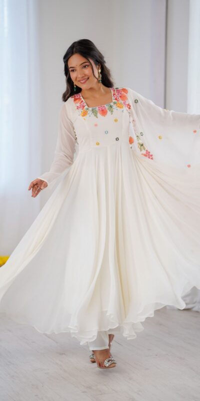 NSR 901 White Faux Georgette Salwar Suit with Lace Work & Embroidery Work. Introductory Price ₹2099. Delivery 4-6 Working Days. Shop now. | Jump Suits, Salwar suit, Casual Suits, Creative suits, Designer Suits, Palazzo Suits, Party Wear Suits, Patiala Suits, Straight Suits