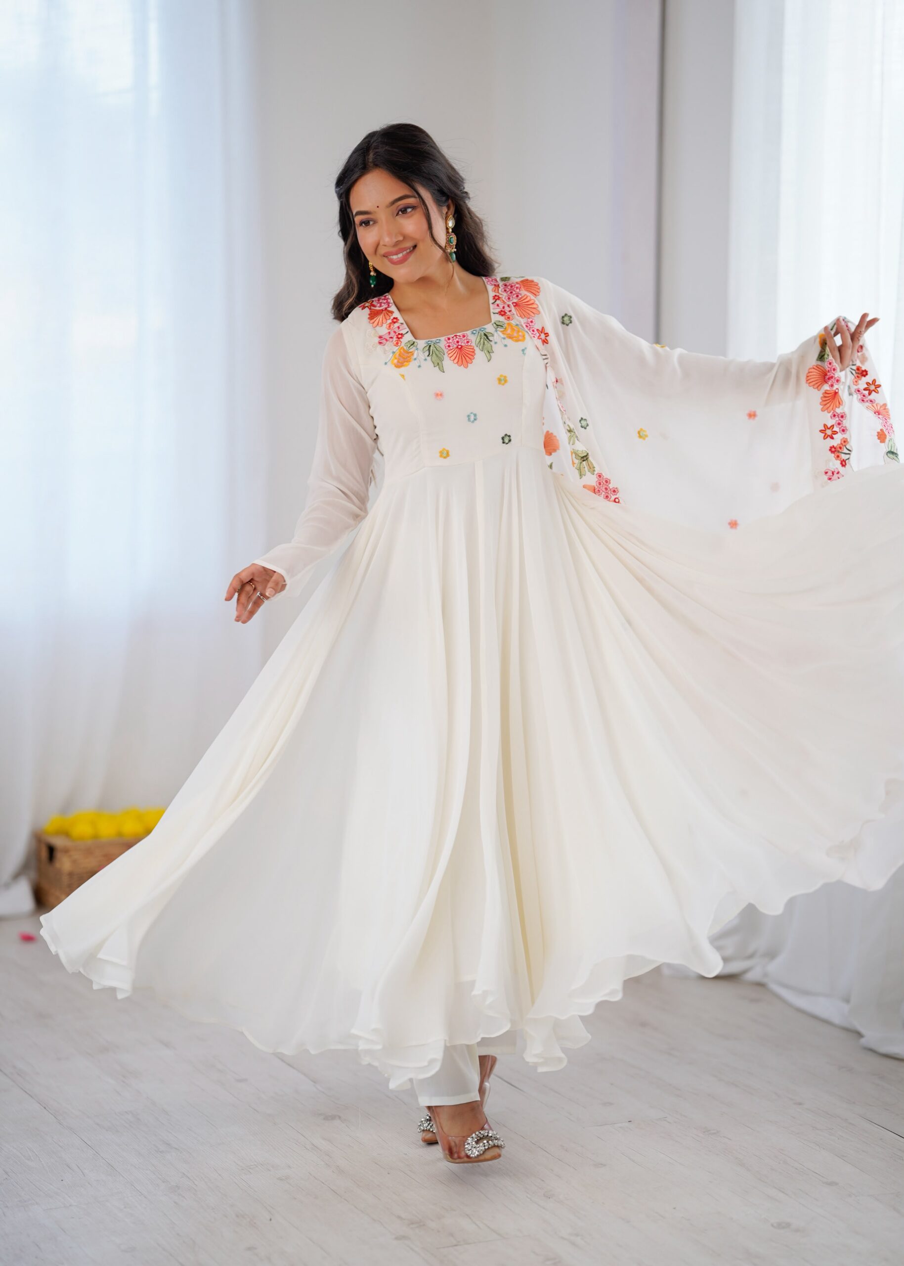 NSR 901 White Faux Georgette Salwar Suit with Lace Work & Embroidery Work. Introductory Price ₹2099. Delivery 4-6 Working Days. Shop now. | Jump Suits, Salwar suit, Casual Suits, Creative suits, Designer Suits, Palazzo Suits, Party Wear Suits, Patiala Suits, Straight Suits