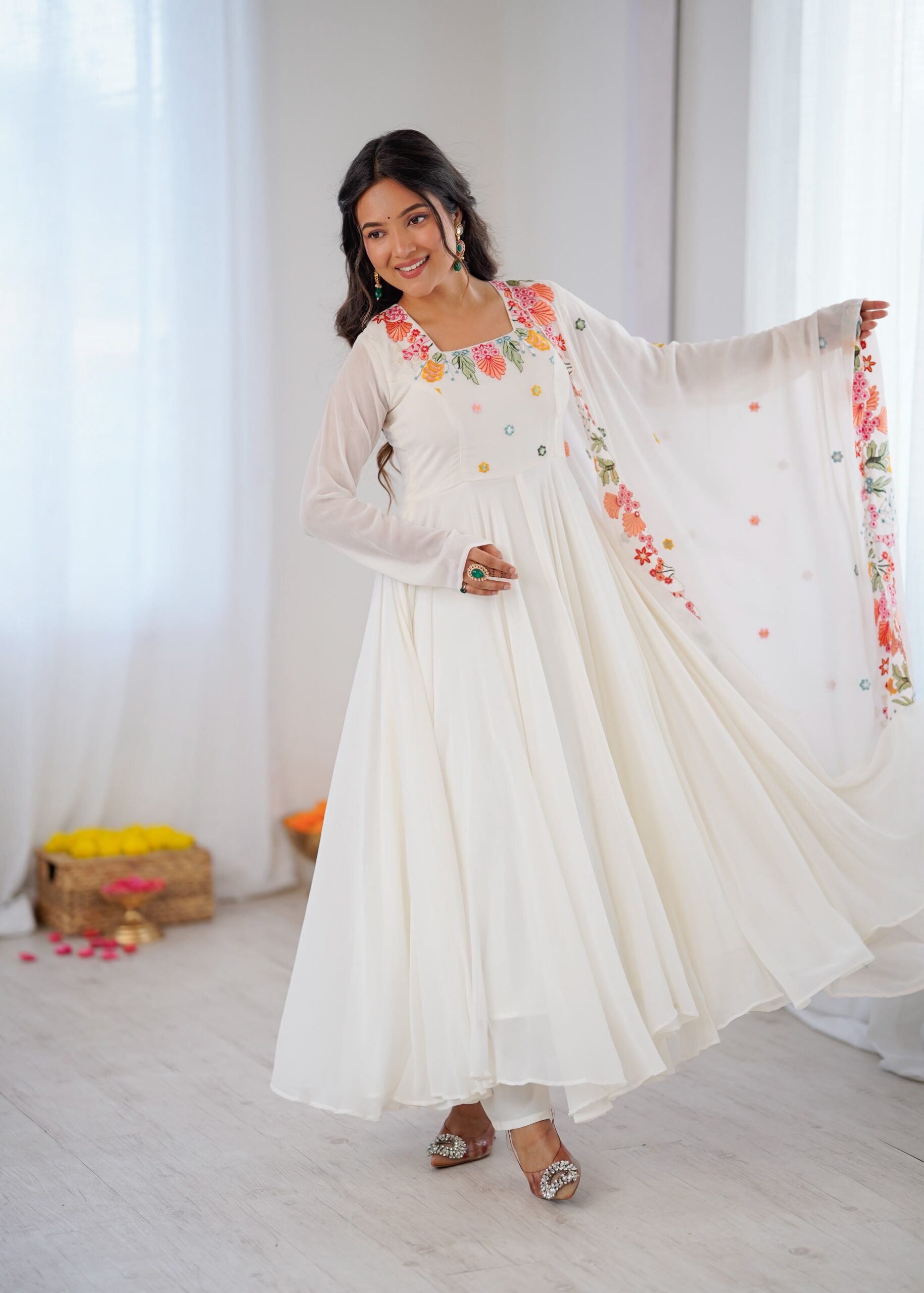 NSR 901 White Faux Georgette Salwar Suit with Lace Work & Embroidery Work. Introductory Price ₹2099. Delivery 4-6 Working Days. Shop now. | Jump Suits, Salwar suit, Casual Suits, Creative suits, Designer Suits, Palazzo Suits, Party Wear Suits, Patiala Suits, Straight Suits