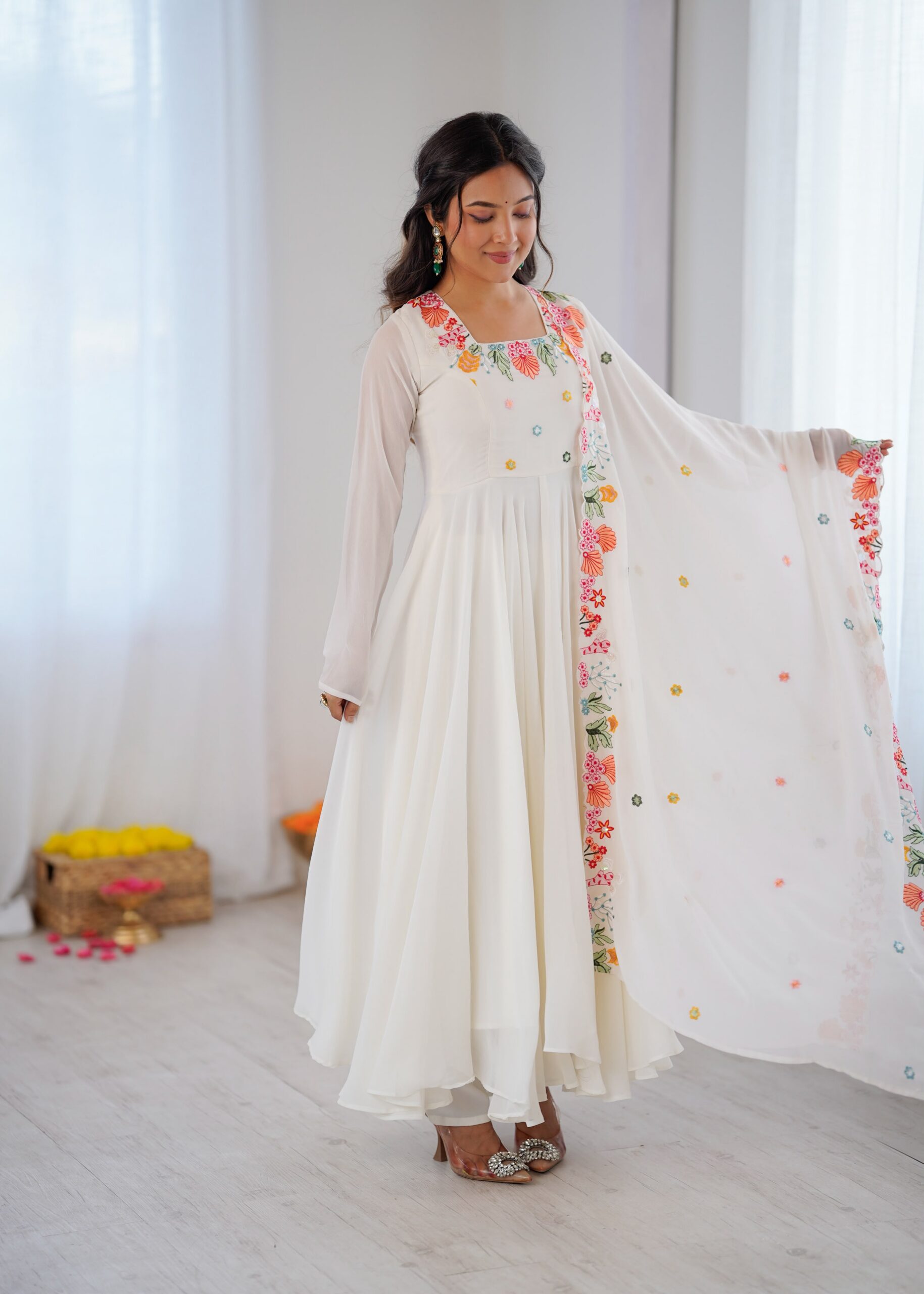 NSR 901 White Faux Georgette Salwar Suit with Lace Work & Embroidery Work. Introductory Price ₹2099. Delivery 4-6 Working Days. Shop now. | Jump Suits, Salwar suit, Casual Suits, Creative suits, Designer Suits, Palazzo Suits, Party Wear Suits, Patiala Suits, Straight Suits