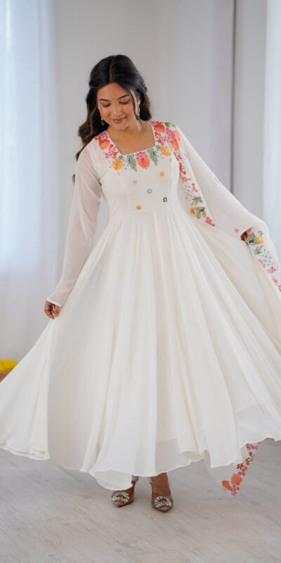 NSR 901 White Faux Georgette Salwar Suit with Lace Work & Embroidery Work. Introductory Price ₹2099. Delivery 4-6 Working Days. Shop now. | Jump Suits, Salwar suit, Casual Suits, Creative suits, Designer Suits, Palazzo Suits, Party Wear Suits, Patiala Suits, Straight Suits