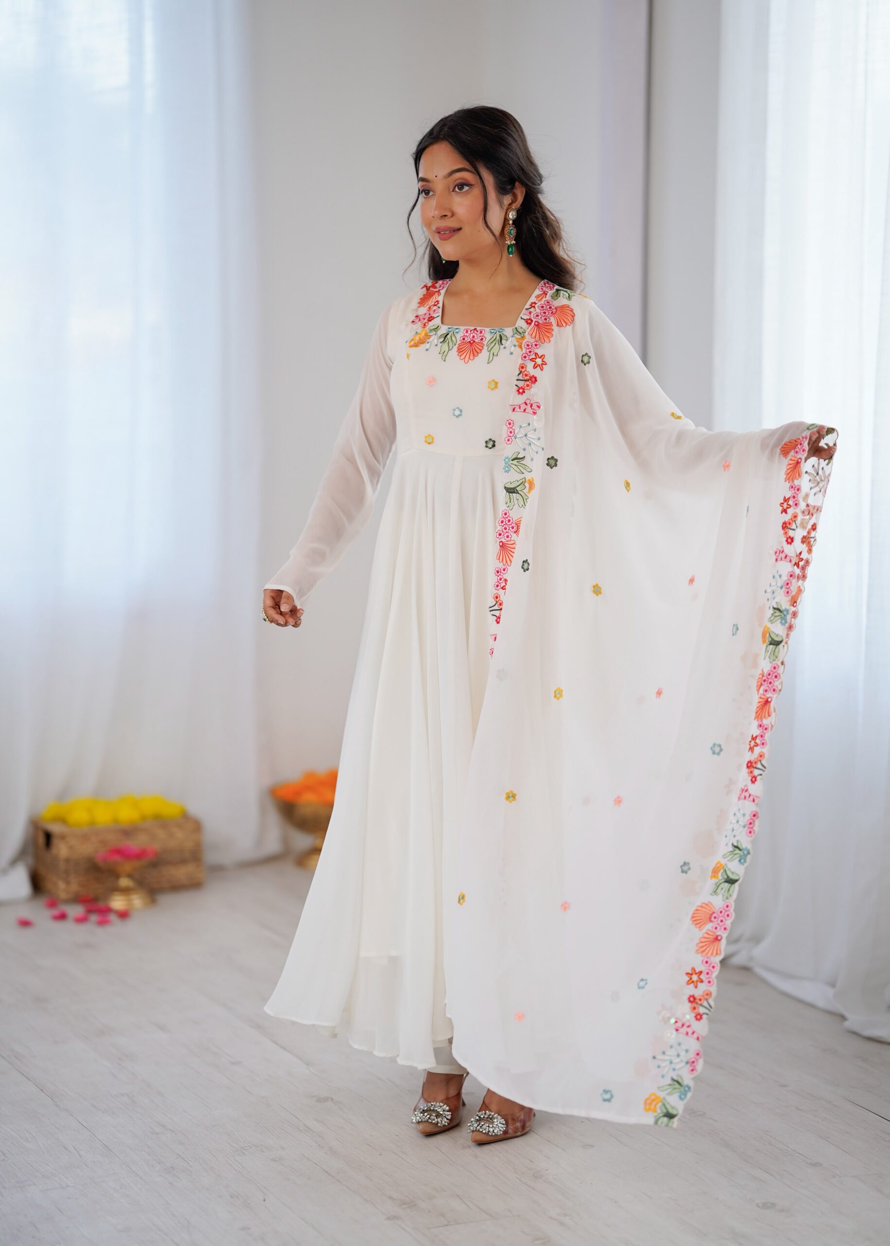 NSR 901 White Faux Georgette Salwar Suit with Lace Work & Embroidery Work. Introductory Price ₹2099. Delivery 4-6 Working Days. Shop now. | Jump Suits, Salwar suit, Casual Suits, Creative suits, Designer Suits, Palazzo Suits, Party Wear Suits, Patiala Suits, Straight Suits