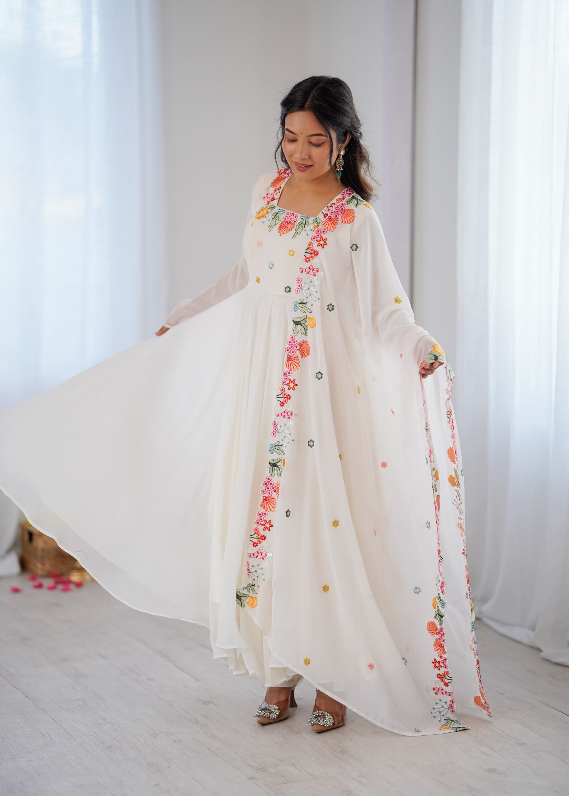 NSR 901 White Faux Georgette Salwar Suit with Lace Work & Embroidery Work. Introductory Price ₹2099. Delivery 4-6 Working Days. Shop now. | Jump Suits, Salwar suit, Casual Suits, Creative suits, Designer Suits, Palazzo Suits, Party Wear Suits, Patiala Suits, Straight Suits