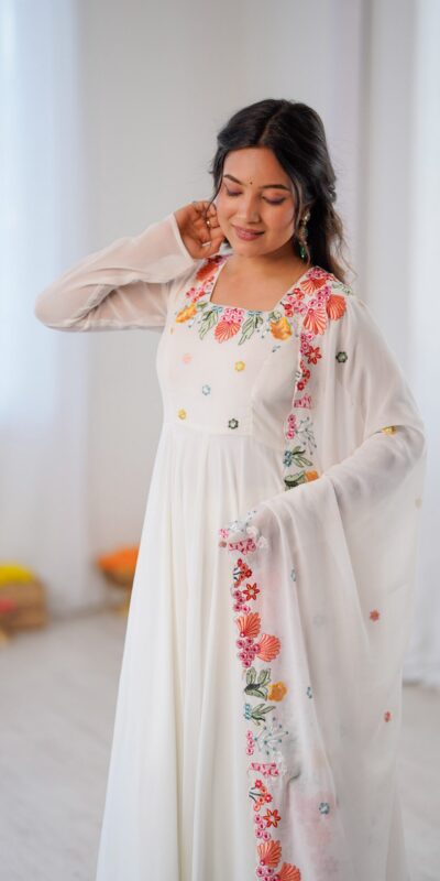 NSR 901 White Faux Georgette Salwar Suit with Lace Work & Embroidery Work. Introductory Price ₹2099. Delivery 4-6 Working Days. Shop now. | Jump Suits, Salwar suit, Casual Suits, Creative suits, Designer Suits, Palazzo Suits, Party Wear Suits, Patiala Suits, Straight Suits